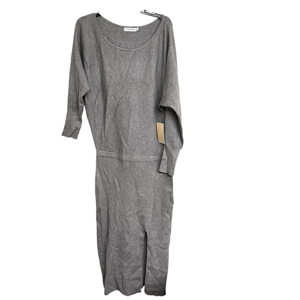 New JustFab‎ Grey Ribbed Long Sleeve Dress
